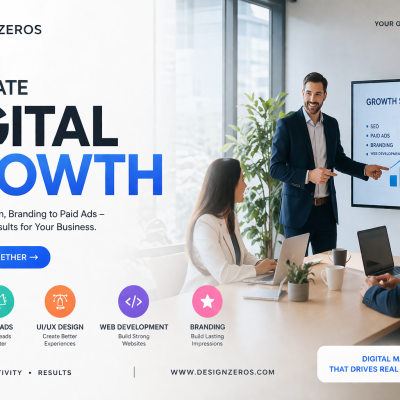 digital marketing services team analyzing SEO dashboard, marketing charts, and UI UX design strategy